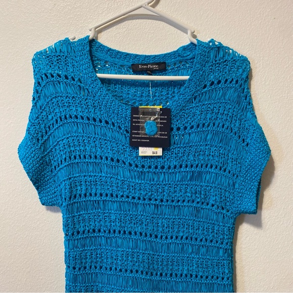 Evan Picone Tops - Evan Picone Vibrant Blue Textured Top Petites‎ Short Sleeve Sweater Pullover New